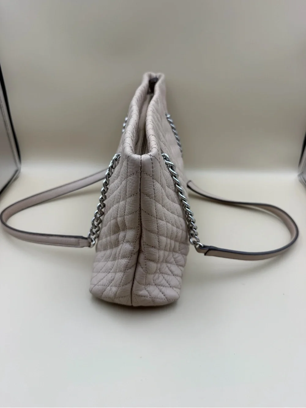 Karl Lagerfeld Paris Quilted Leather Chain Tote Bag Beige